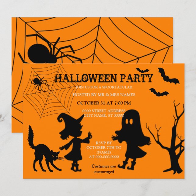 Spider Web Black Cat Halloween Einladung (Vorne/Hinten)