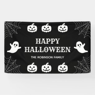 Spider Web Custom Black & White Happy Halloween Banner
