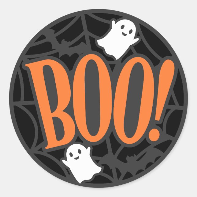 Spider Web Ghost Boo! Halloween Runder Aufkleber (Vorderseite)