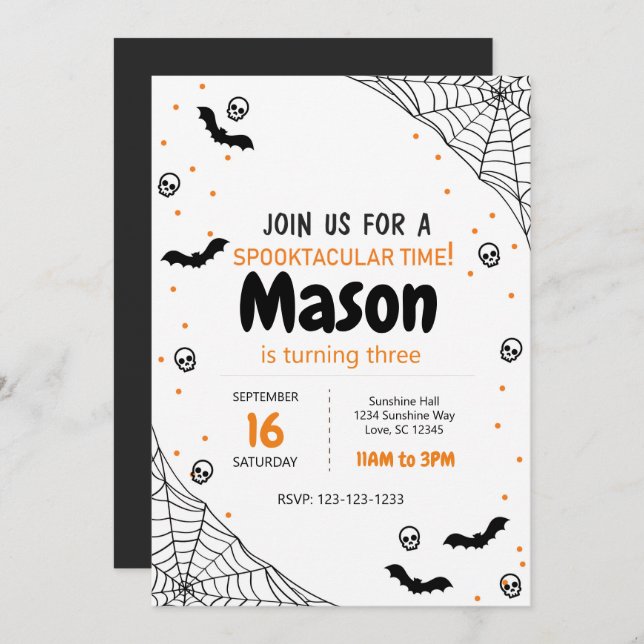 Spider Web Halloween Birthday Invite Einladung (Vorne/Hinten)