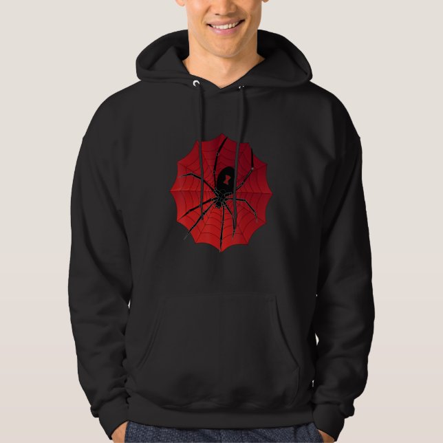 Spider Web Halloween Red Back Widow Hoodie (Vorderseite)