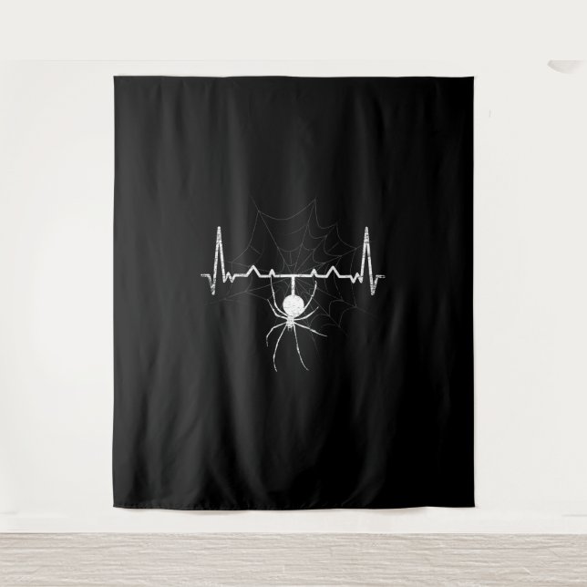 Spider Web Heartbeat Cobweb Spider Gift Wandteppich (Vorderseite)