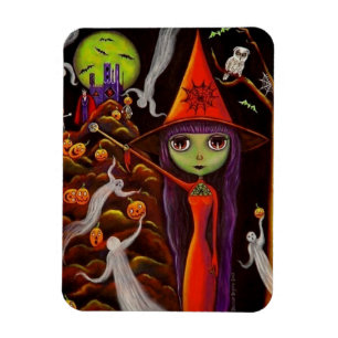 Spider Web Hexe Big Eye Girl Owl Halloween Magnet