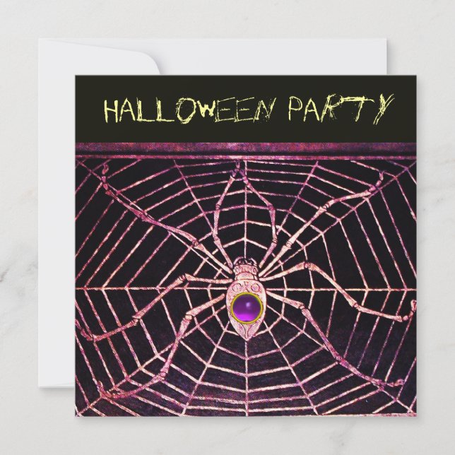 SPIDER & WEB LILA AMETHYST-SCHWARZES HALLOWEEN-PAR EINLADUNG (Vorderseite)