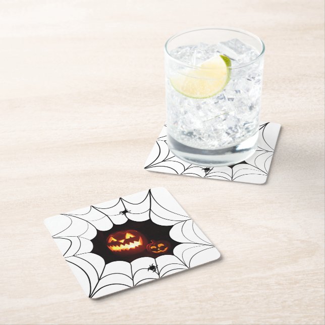 Spider Web mit Pumpkins Rechteckiger Pappuntersetzer (Vor Ort)