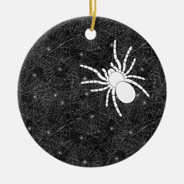 Spider Web und Big White Spider Spooky Halloween Keramik Ornament (Vorne)