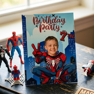 Spiderman Superhelden Foto Geburtstagsfeier Einladung