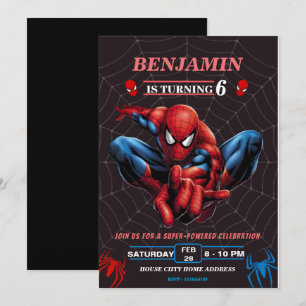 Spiderman-Themen-Geburtstags-Superhelden-Spinnen-P Einladung