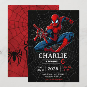 Spiderman-Themen-Geburtstags-Superhelden-Spinnen-P Einladung