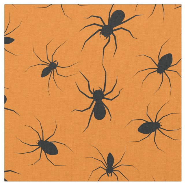 Spiders Gothic Halloween Black Orange Stoff (Nahaufnahme)