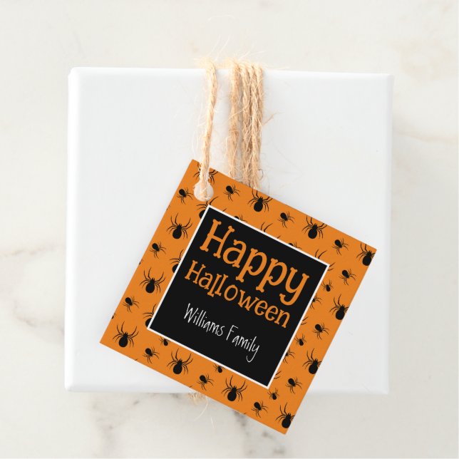 Spiders Happy Halloween Black Orange Custom Geschenkanhänger (Beispiel)
