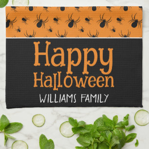 Spiders Happy Halloween Black Orange Individuelle  Geschirrtuch