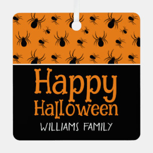 Spiders Happy Halloween Black Orange Individuelle  Ornament Aus Metall