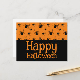 Spiders Happy Halloween Party Black Orange Custom Postkarte