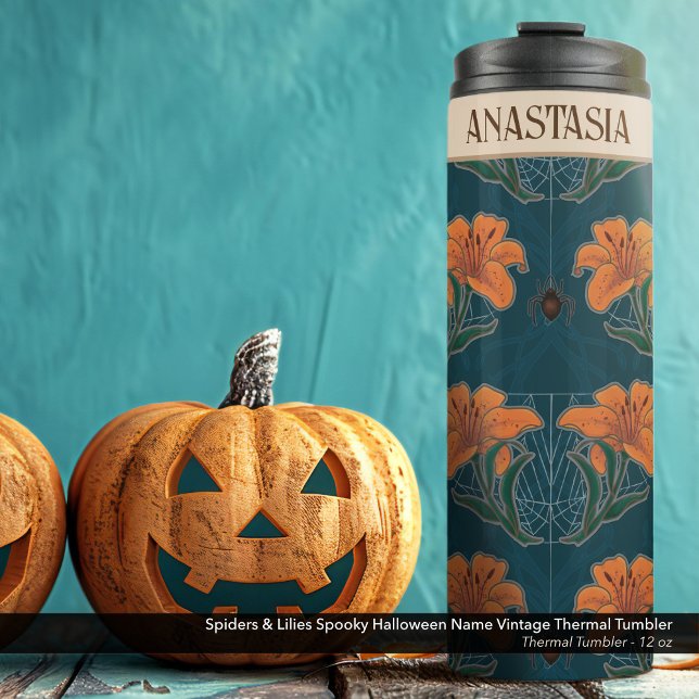 Spiders & Lilies Spooky Halloween Name Vintag Thermosbecher (Spiders & Lilies Spooky Halloween Name Vintage Thermal Tumbler - 12 oz)