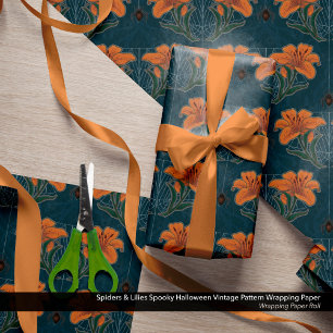 Spiders & Lilies Spooky Halloween Vintages Muster Geschenkpapier