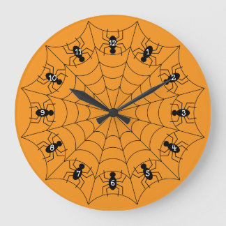 Spiders on a Web Clock in Orange Große Wanduhr