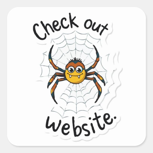 Spider's Web Design - 'Karo out website' Pun Quadratischer Aufkleber (Vorderseite)