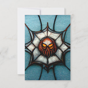 Spiderweb Creepy Birthday Party Orange und Blau Dankeskarte