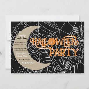 Spiderweb Crescent Moon Halloween Party Einladung