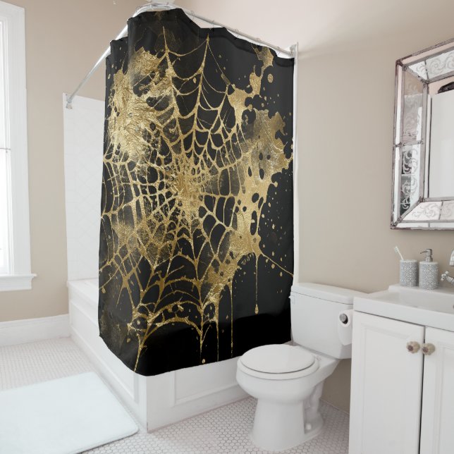 Spiderweb Elegance | Creepy Beautiful Gold Cobweb Duschvorhang (Beispiel)