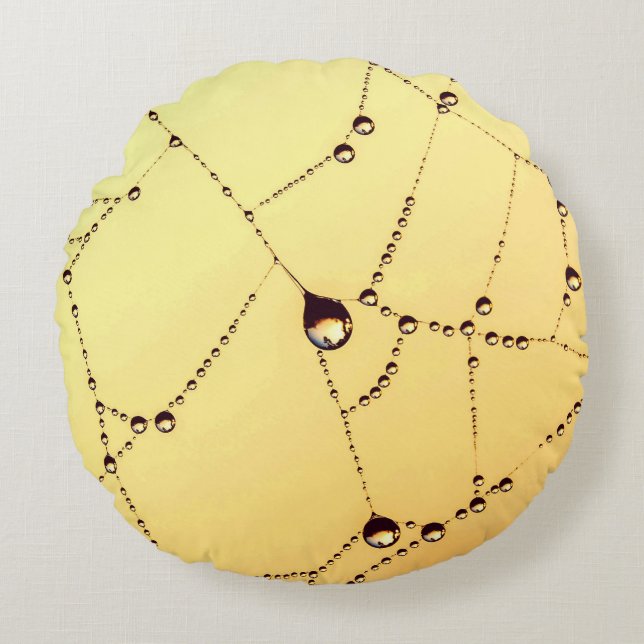 Spiderweb Gelbgold Schwarz Rundes Kissen (Vorderseite)