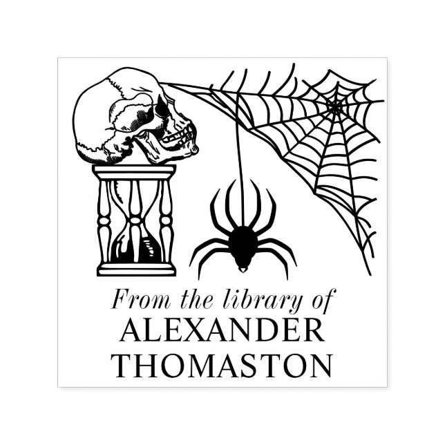 Spiderweb Gothic Skull Hourglass Bibliothek Buchna Permastempel (Design)