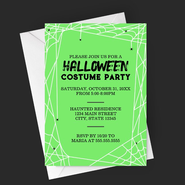 Spiderweb Halloween-Party Einladung (Light Green Spiderweb Frame Halloween Costume Party Invitation )