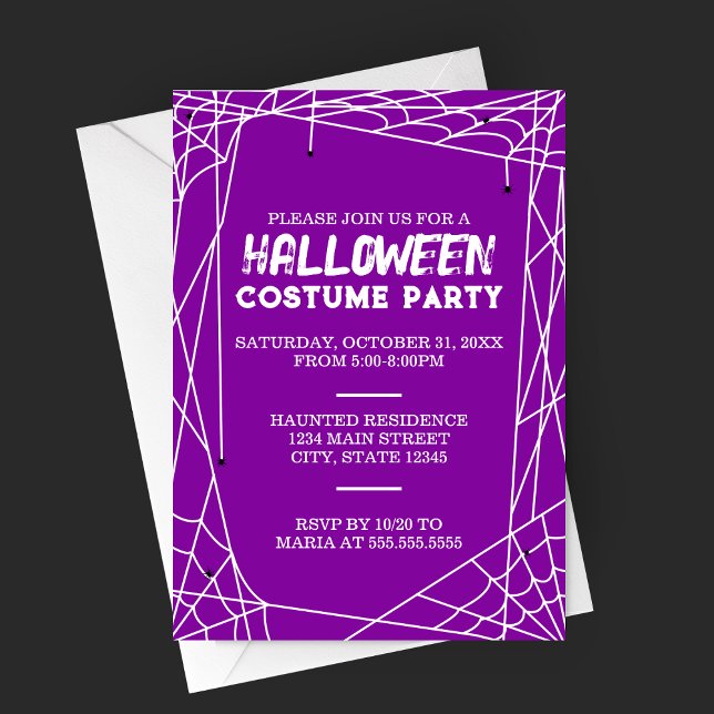 Spiderweb Halloween-Party Einladung (Bright Purple Spiderweb Frame Halloween Costume Party Invitation)