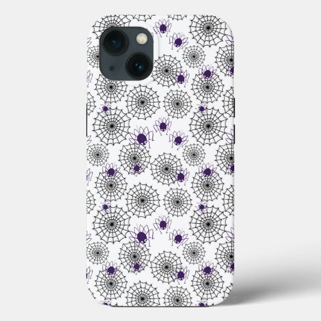 Spiderweb & Lila Spiders Halloween White Pattern Case-Mate iPhone Hülle (Rückseite)