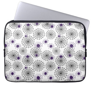 Spiderweb & Lila Spiders Halloween White Pattern Laptopschutzhülle