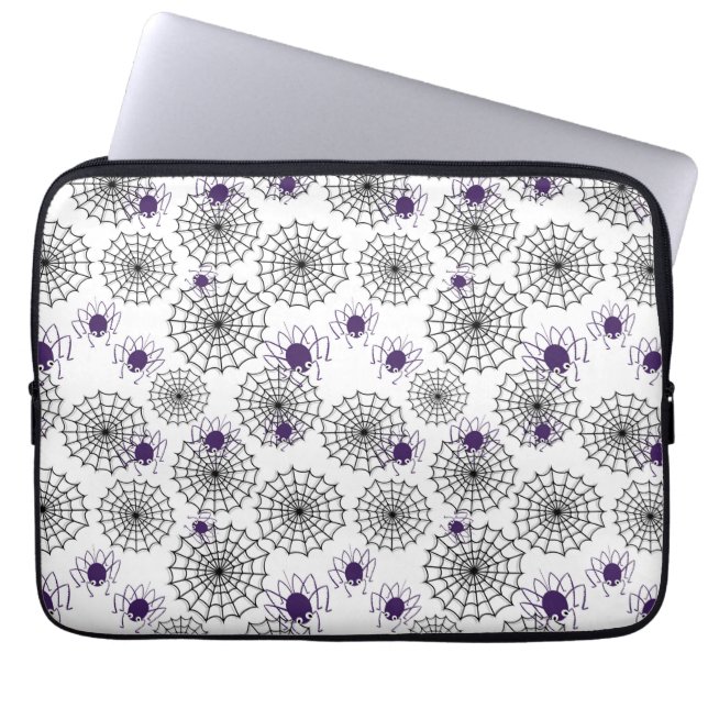 Spiderweb & Lila Spiders Halloween White Pattern Laptopschutzhülle (Vorderseite)