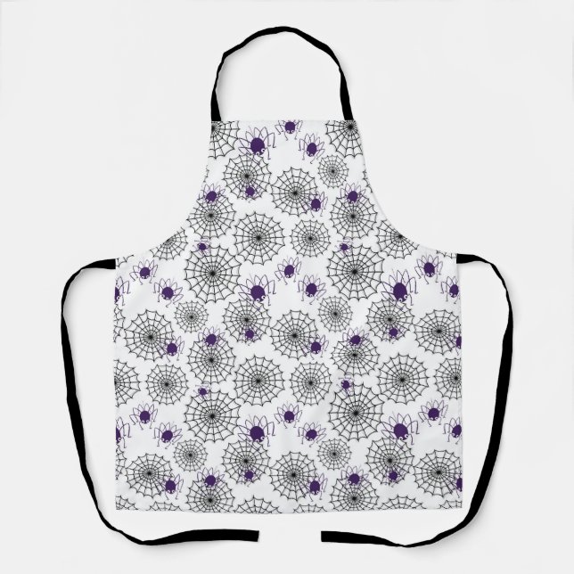 Spiderweb & Lila Spiders Halloween White Pattern Schürze (Vorderseite)