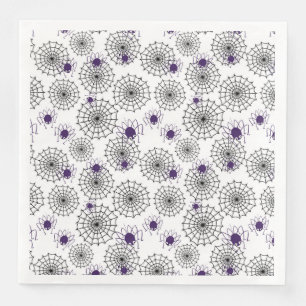 Spiderweb & Lila Spiders Halloween White Pattern Serviette