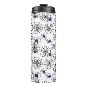 Spiderweb & Lila Spiders Halloween White Pattern Thermosbecher