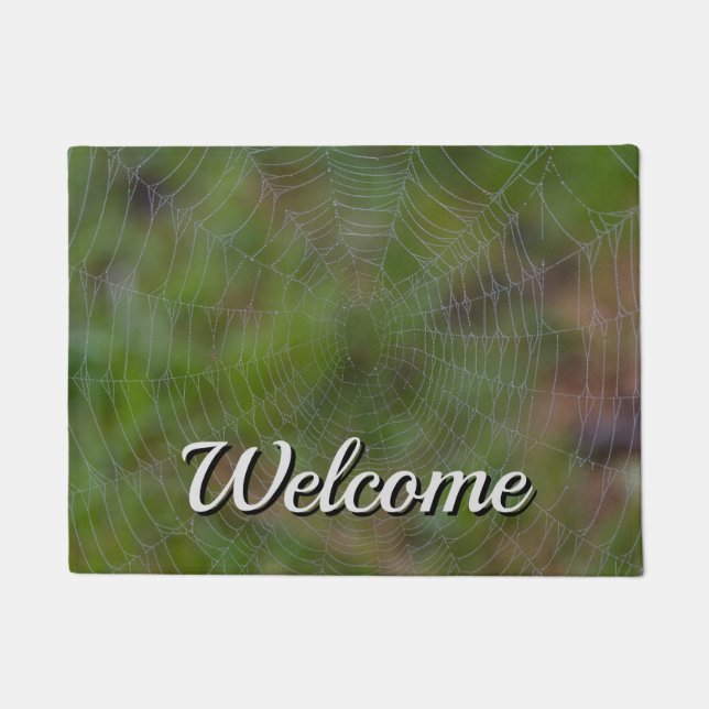 Spiderweb mit Droplets Willkommenstor Fußmatte (Vorderseite)