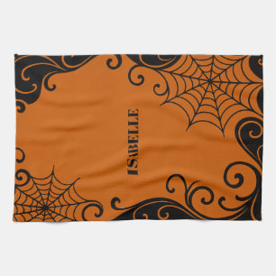 Spiderweb Ornament Orange Black halloween Geschirrtuch