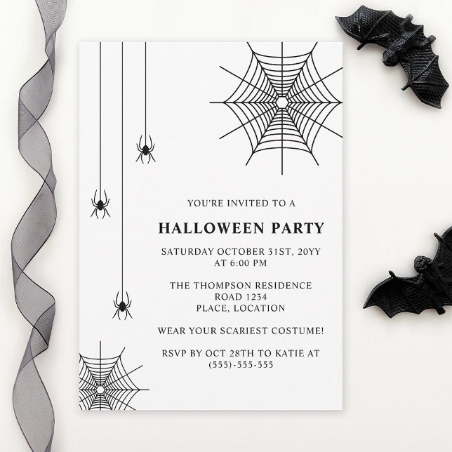 Spiderweb - Schwarz-weißes Halloween Einladung (Minimalist design for Halloween. Personalize with custom text and colors.)
