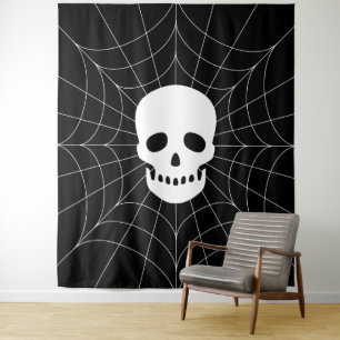 Spiderweb Skull Tapestry Wandteppich