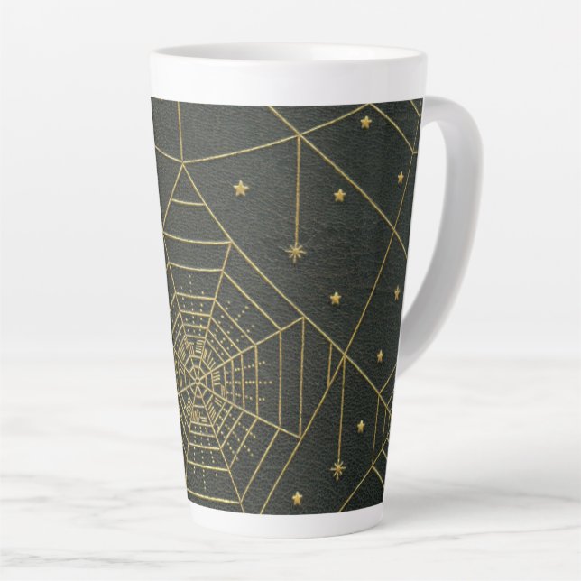 Spiderweb spinnen stars black gold Vintag Milchtasse (Rechte Ecke)