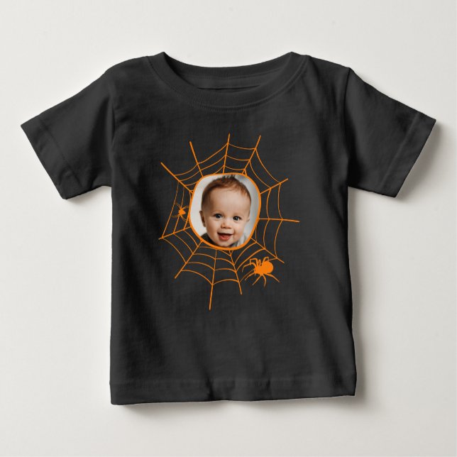 Spiderweb spinnenweb spoky orange benutzerdefinier baby t-shirt (Vorderseite)