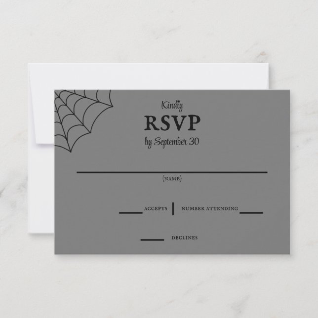 Spiderwebs Black and Gray Gothic Wedding RSVP (Vorderseite)