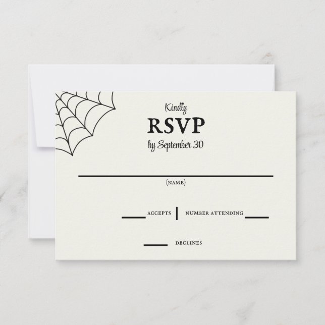 Spiderwebs Schwarz-Weiß-Gothic-Hochzeit RSVP (Vorderseite)