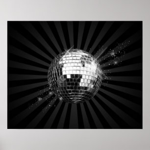 Spiegel-Disco-Ball auf Schwarzem Poster