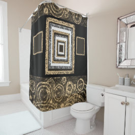 Spiegel, schwarz tannenfarbener Duschvorhang