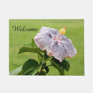 Spiegeland Willkommen Lila Hibisken Blume Doormat Fußmatte