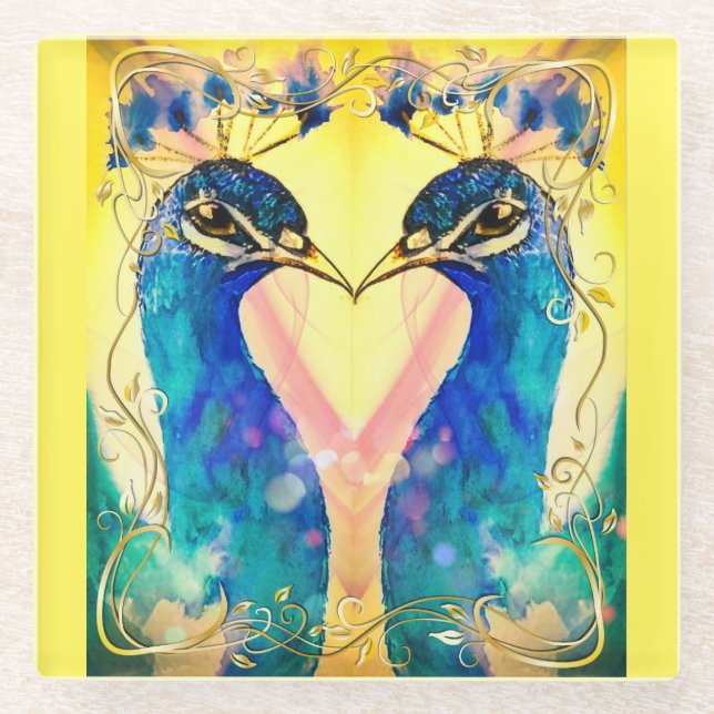 Spiegelbild-Pfau-Unterlage Glasuntersetzer (Vorderseite)