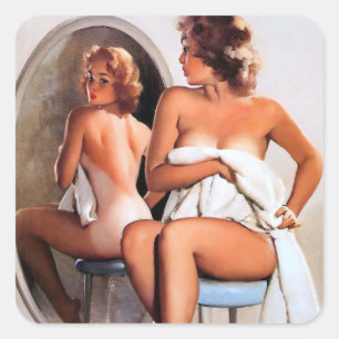 Spiegelbild-Pin-Up Quadratischer Aufkleber
