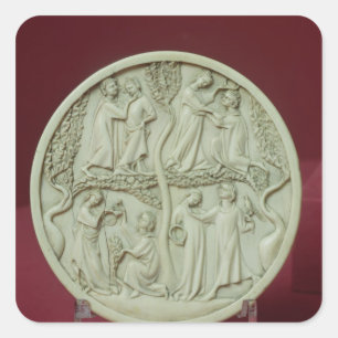 Spiegelcase mit höflichen Szenen, c.1320-30 Quadratischer Aufkleber