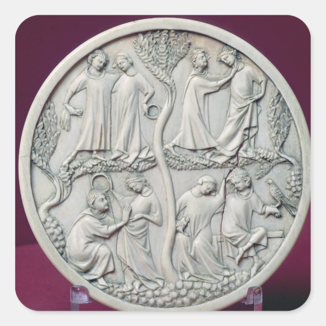 Spiegelcase mit höflichen Szenen, c.1320-30 Quadratischer Aufkleber (Vorderseite)